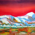 Watercolor 30 by 22 Inches, on 140lb HP D'Arches, Red Sky Taos Mountain